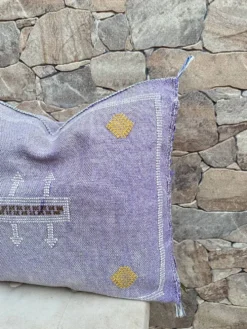 Housse de coussin en soie marocaine faite main, motif cactus