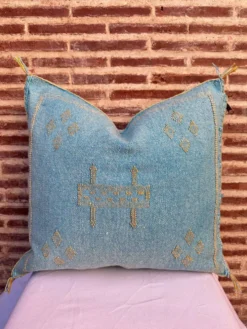 Housse de coussin en soie marocaine faite main, motif cactus