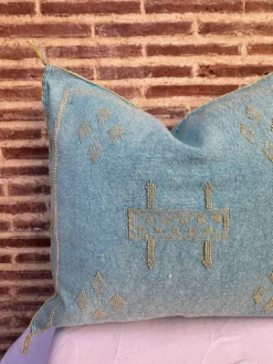 Housse de coussin en soie marocaine faite main, motif cactus