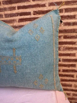 Housse de coussin en soie marocaine faite main, motif cactus