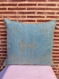 Housse de coussin en soie marocaine faite main, motif cactus