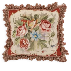 Housse de coussin en tapisserie tissée à la main style français Aubusson bouquet de roses florales