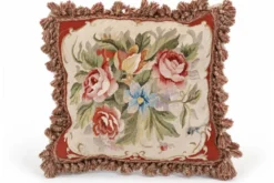 Housse de coussin en tapisserie tissée à la main style français Aubusson bouquet de roses florales