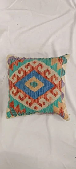 Housse de coussin géométrique bleu turquoise, coussin en laine kilim vintage, décoration intérieure.