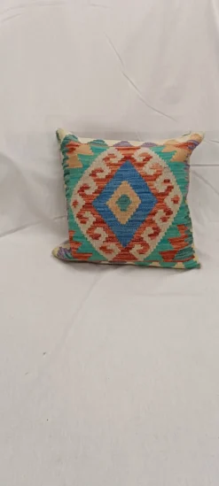 Housse de coussin géométrique bleu turquoise, coussin en laine kilim vintage, décoration intérieure.