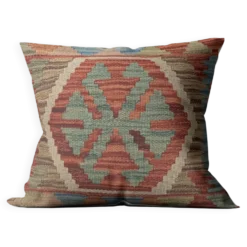 Housse de coussin géométrique bleu turquoise, taie d'oreiller vintage art déco en kilim