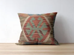 Housse de coussin géométrique bleu turquoise, taie d'oreiller vintage art déco en kilim