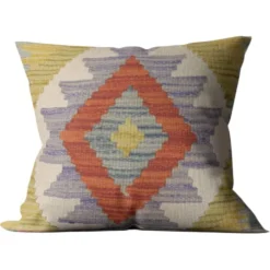 Housse de coussin géométrique traditionnelle, coussin kilim afghan vintage, décoration intérieure.