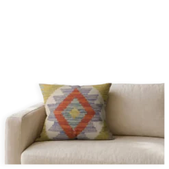Housse de coussin géométrique traditionnelle, coussin kilim afghan vintage, décoration intérieure.