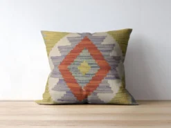 Housse de coussin géométrique traditionnelle, coussin kilim afghan vintage, décoration intérieure.