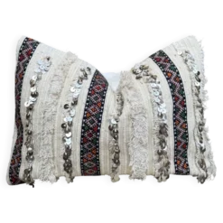 Housse de coussin Handira marocaine : Coussin berbère à sequins (60x40cm)