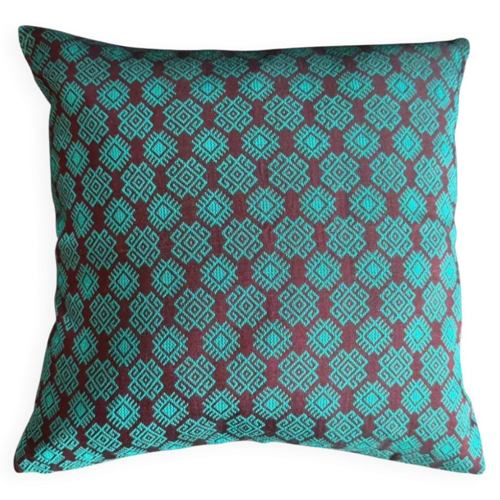 Housse de coussin Kachin bordeaux et turquoise (RIDA)