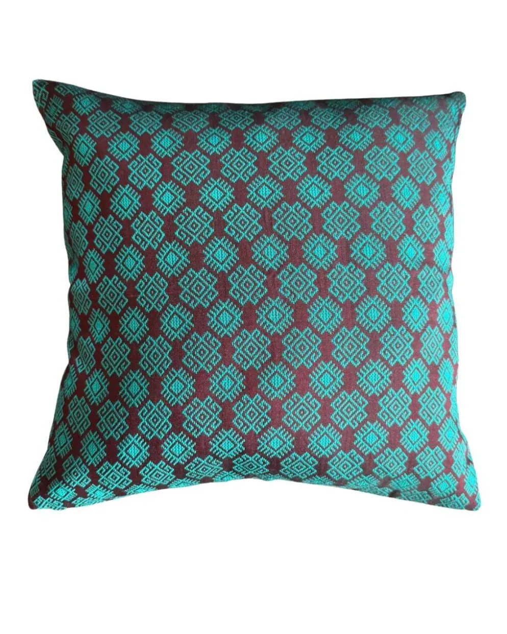Housse de coussin Kachin bordeaux et turquoise (RIDA)