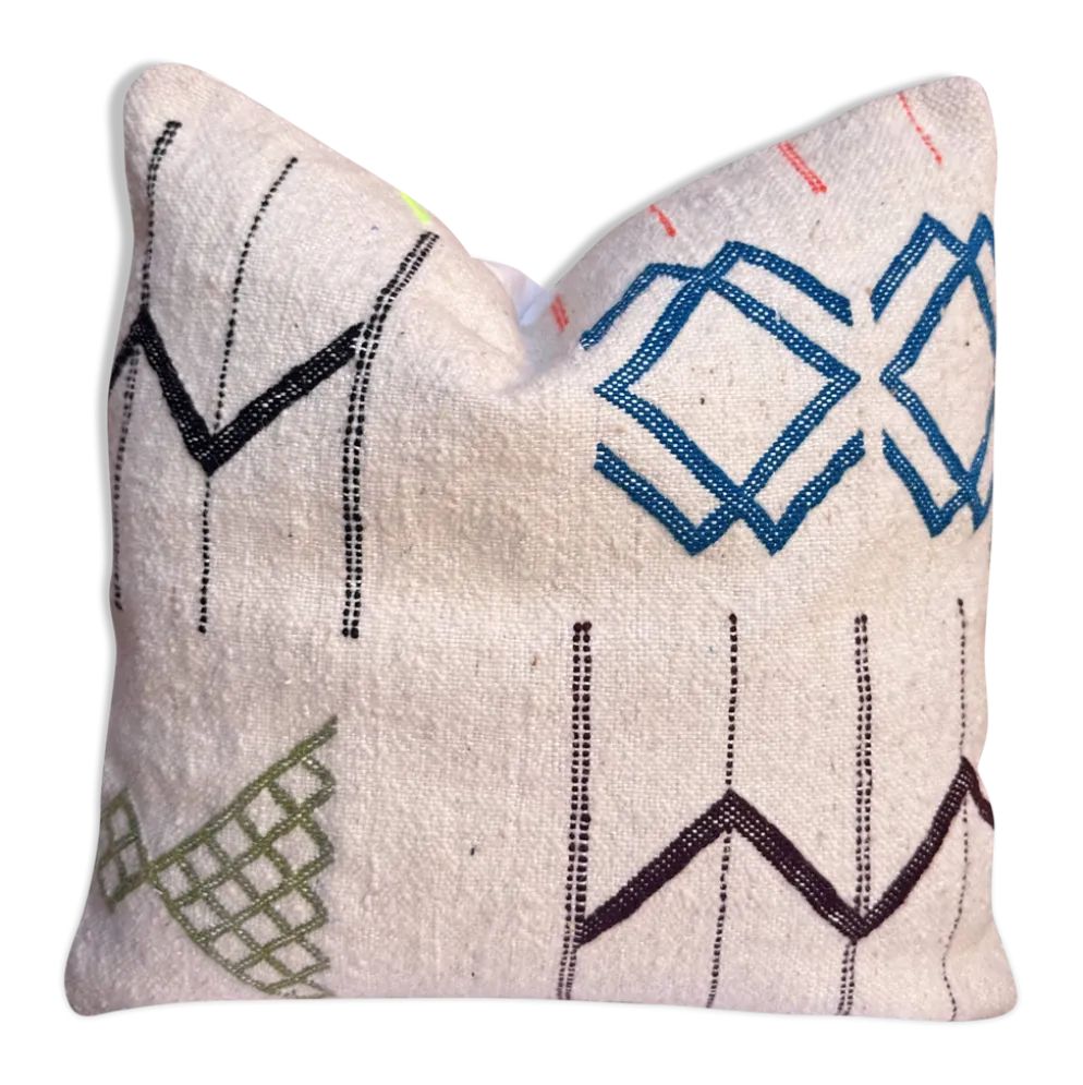 Housse de coussin marocaine blanche faite à la main (45 x 45 cm)