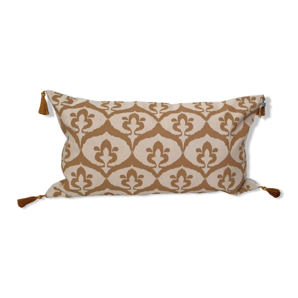 Housse de coussin ottoman style ikat beige / ocre havane - 30 x 50