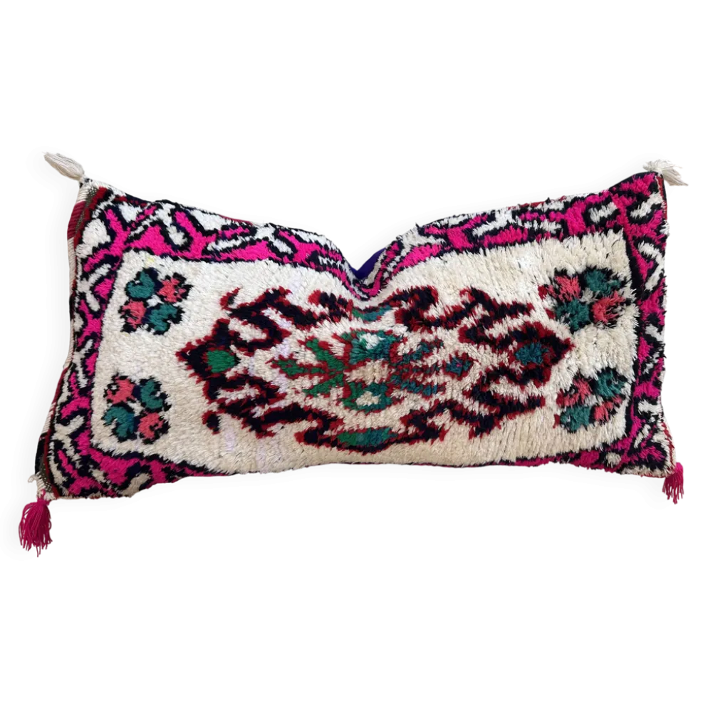 Housse de coussin vintage en laine berbère : Coussin tapis marocain 76x40cm