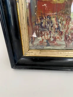 Huile « fête sicilienne « mise sous verre, cadre bois 19e