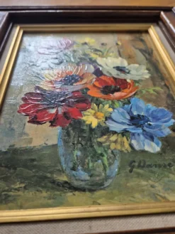 Huile originale – Bouquet de fleurs signé, Guido Hanset (1910-1992)