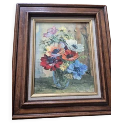 Huile originale – Bouquet de fleurs signé, Guido Hanset (1910-1992)