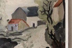 Huile sur isorel, 1939, village, signée Alex Gonesco