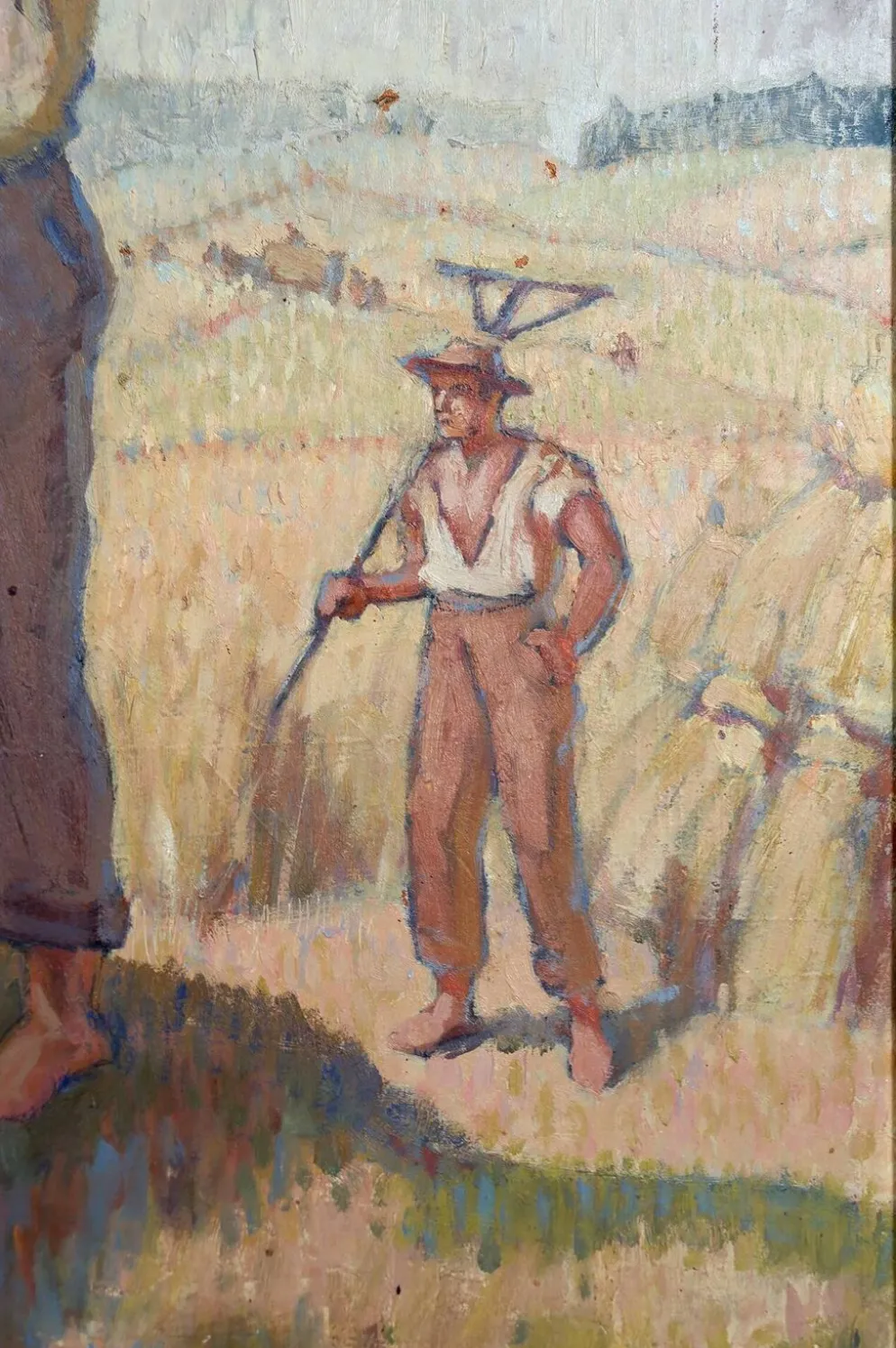 Huile sur panneau isorel – Les moissonneurs en pause c. 1930–1940