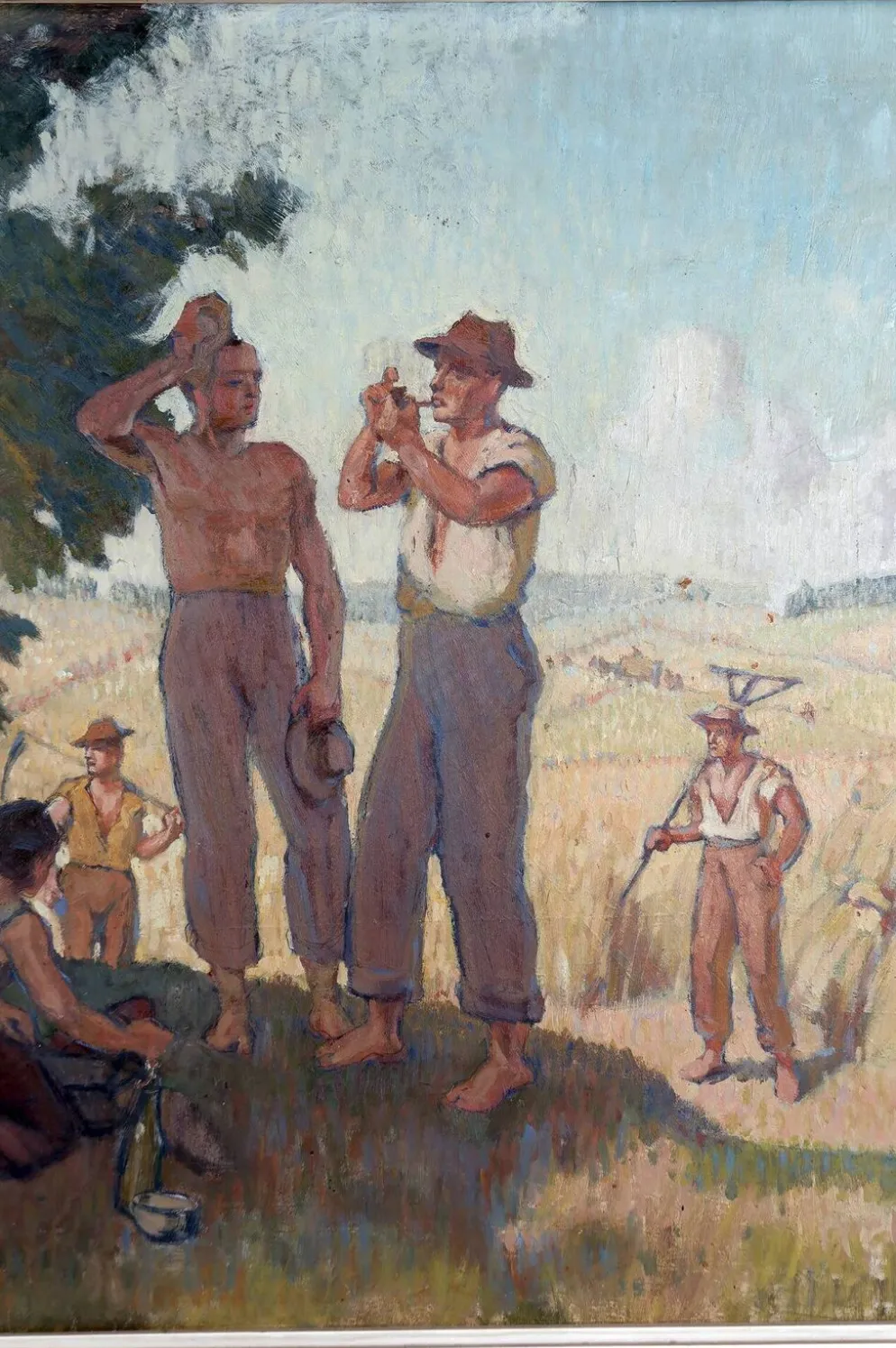 Huile sur panneau isorel – Les moissonneurs en pause c. 1930–1940