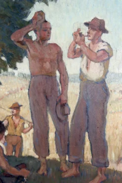 Huile sur panneau isorel – Les moissonneurs en pause c. 1930–1940