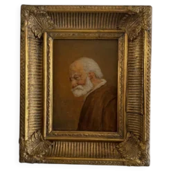 Huile sur panneau portrait d'homme barbu XIXe par Jean