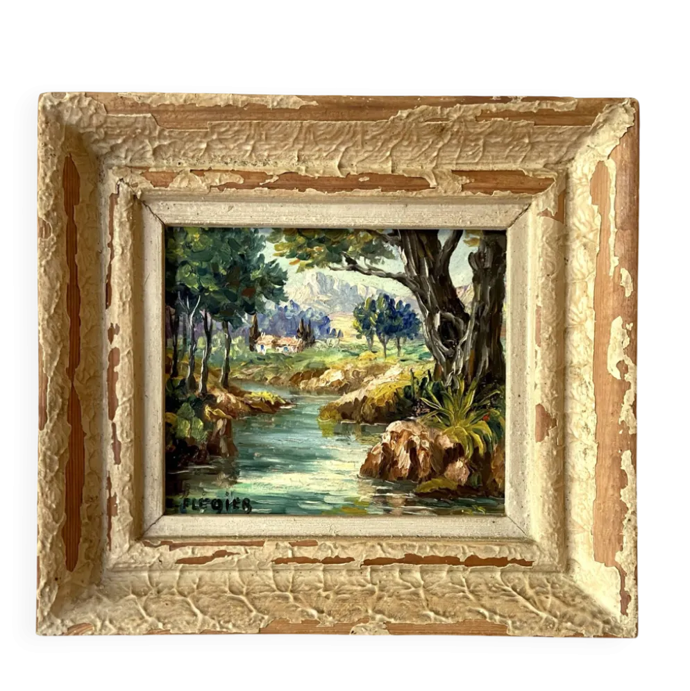 Huile sur panneau signée Edmond Flégier – paysage provençal vers 1950