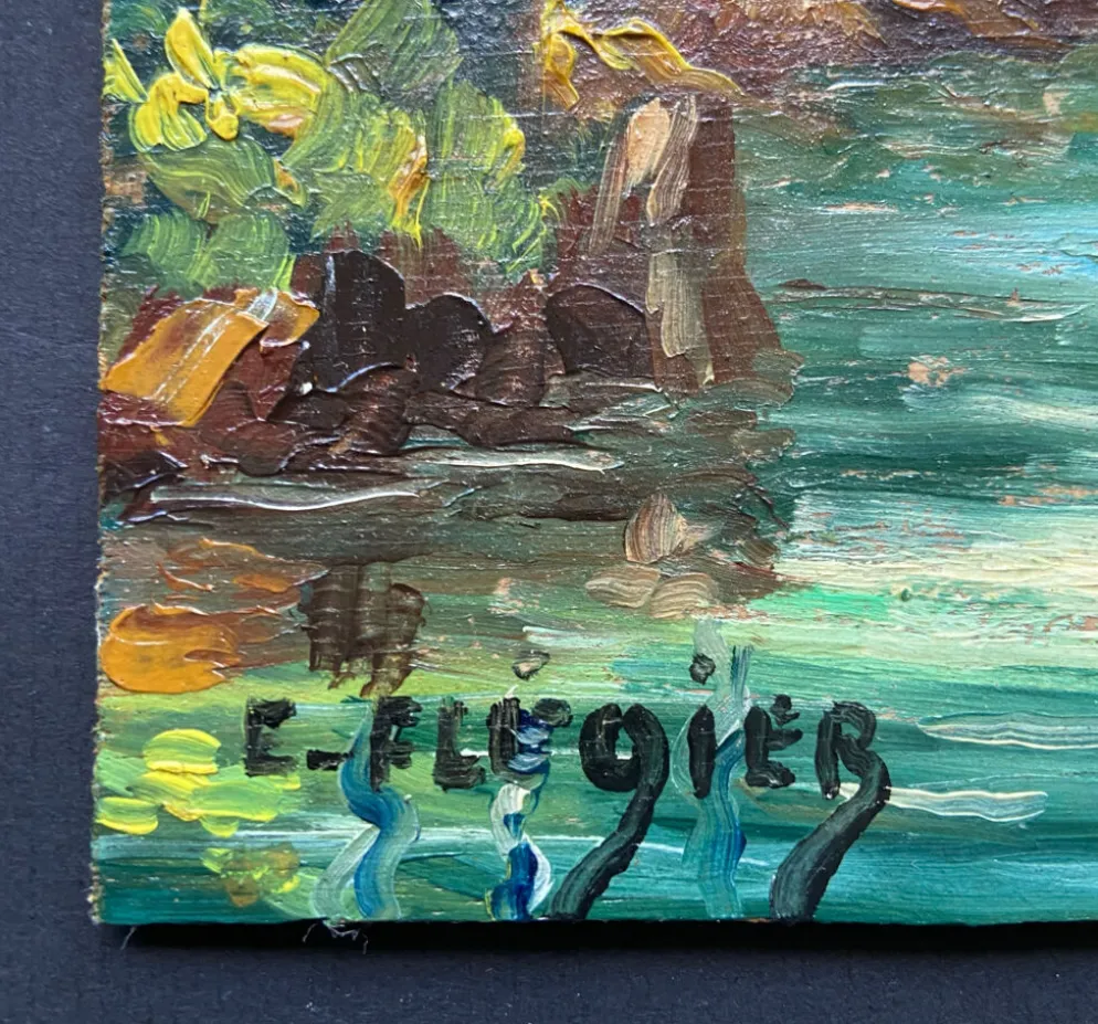 Huile sur panneau signée Edmond Flégier – paysage provençal vers 1950