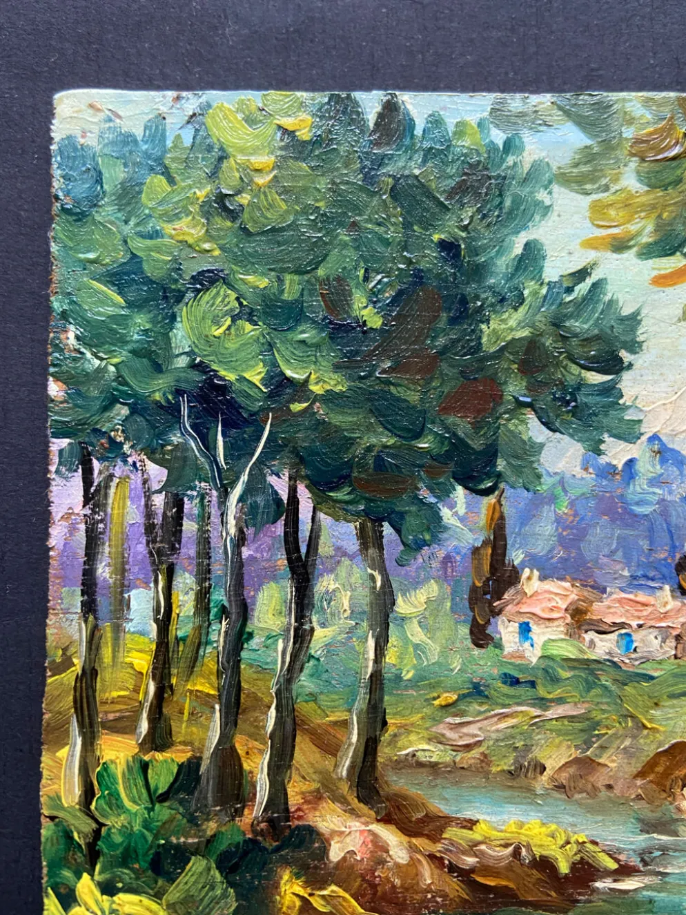 Huile sur panneau signée Edmond Flégier – paysage provençal vers 1950