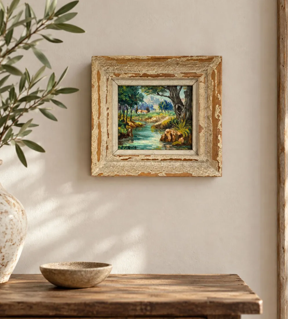 Huile sur panneau signée Edmond Flégier – paysage provençal vers 1950