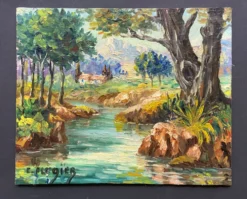 Huile sur panneau signée Edmond Flégier – paysage provençal vers 1950