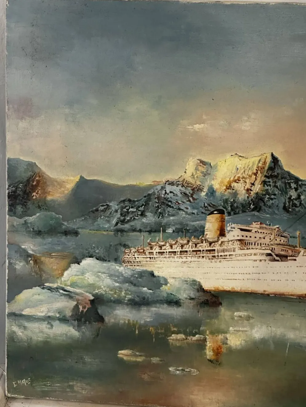 Huile sur toile Alain Chaussois (1950-2018) – Paquebot Arcadia dans le