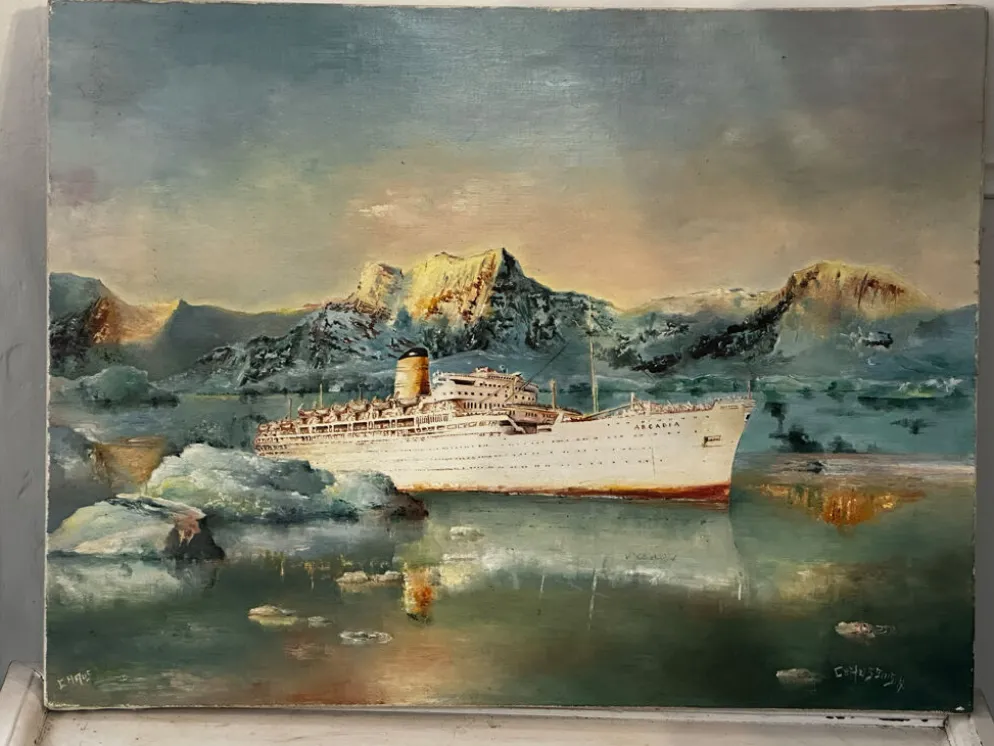 Huile sur toile Alain Chaussois (1950-2018) – Paquebot Arcadia dans le