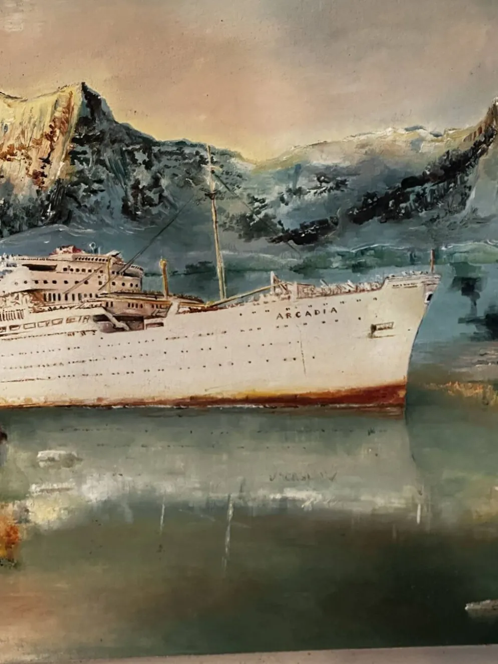 Huile sur toile Alain Chaussois (1950-2018) – Paquebot Arcadia dans le