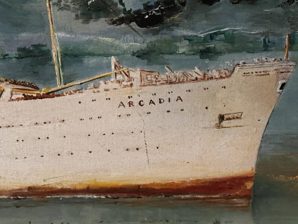 Huile sur toile Alain Chaussois (1950-2018) – Paquebot Arcadia dans le