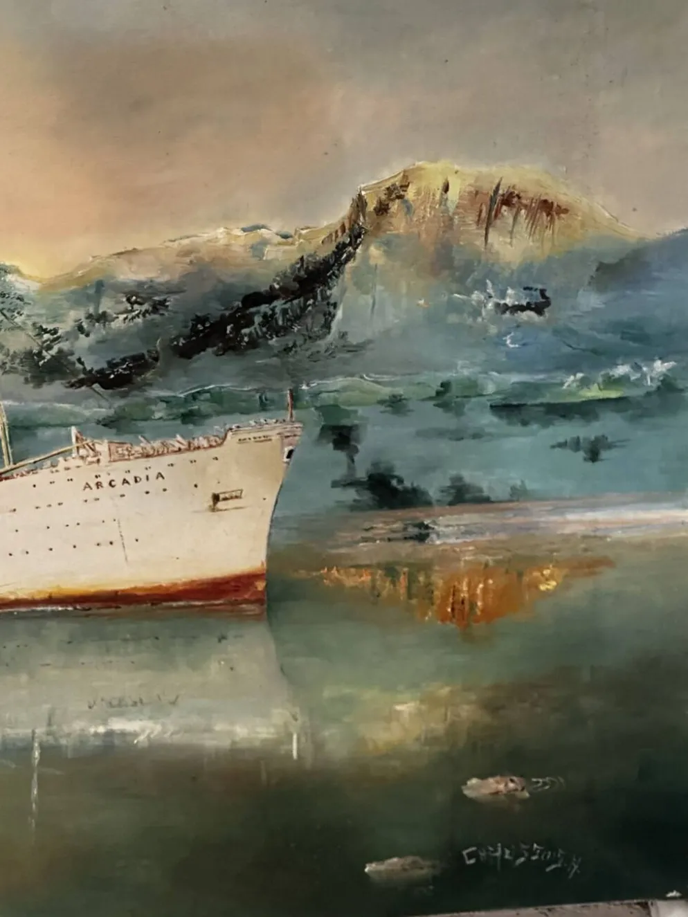 Huile sur toile Alain Chaussois (1950-2018) – Paquebot Arcadia dans le
