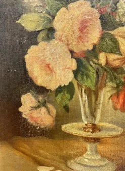 Huile sur toile ancienne signée Lambert – Bouquet de fleurs vers 1930