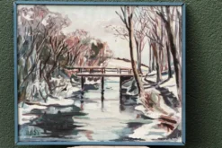 Huile sur toile années 50, paysage enneigé
