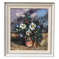 Huile sur toile, bouquet de fleurs, signé