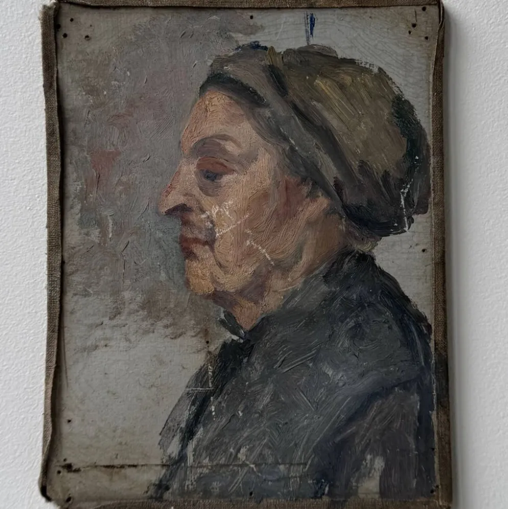 Huile sur toile contrecollée sur carton portrait de femme début XXe