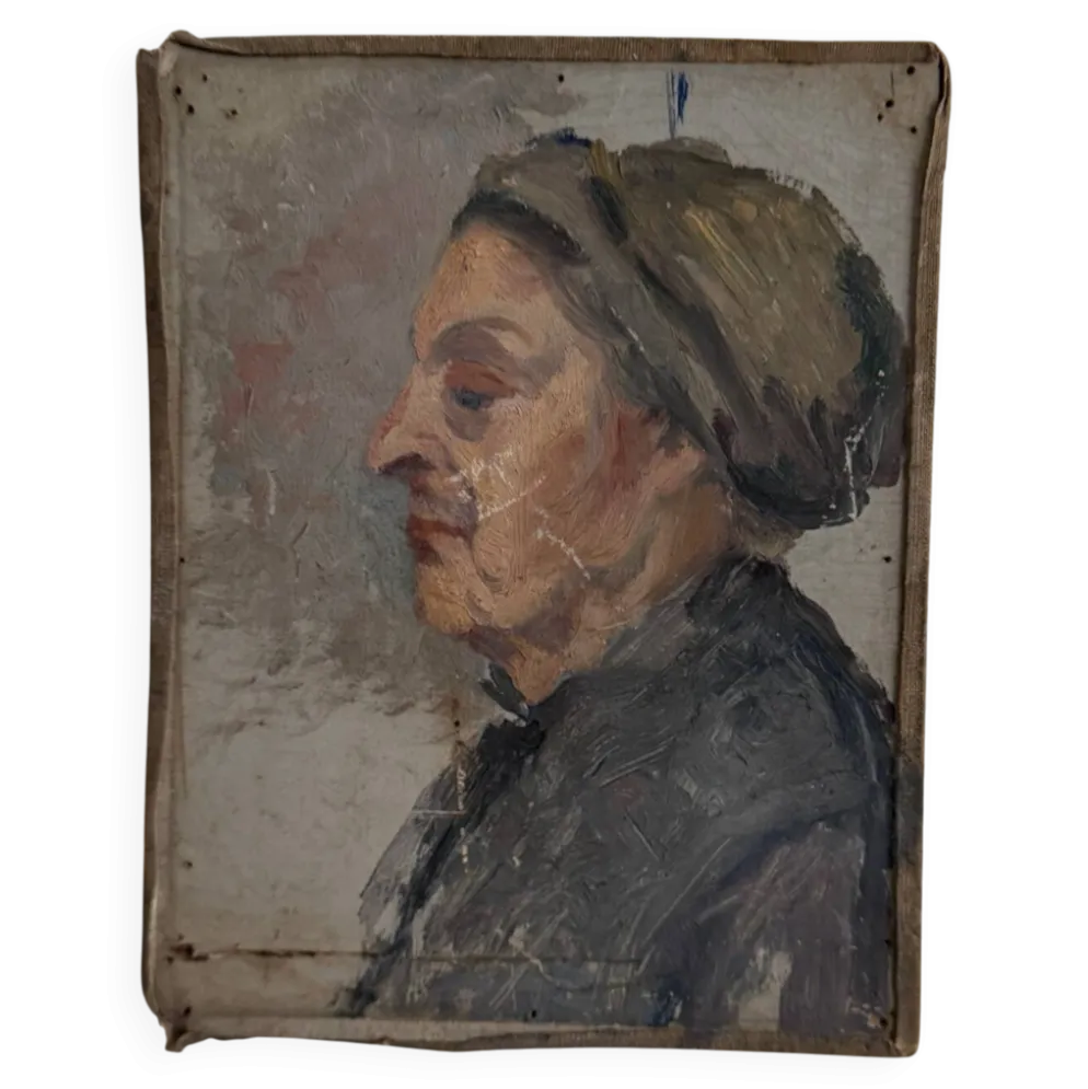 Huile sur toile contrecollée sur carton portrait de femme début XXe
