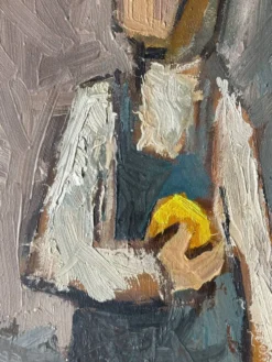 Huile sur toile « Jeune fille au fruit » XXeme, signé