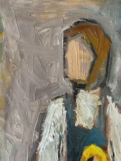 Huile sur toile « Jeune fille au fruit » XXeme, signé