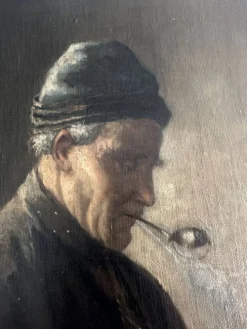 Huile sur toile marouflée sur panneau de chêne - Portrait de fumeur de pipe