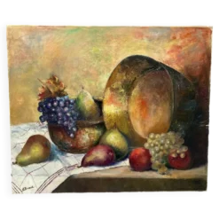 Huile sur toile nature morte « Fruits automne » 55x46cm