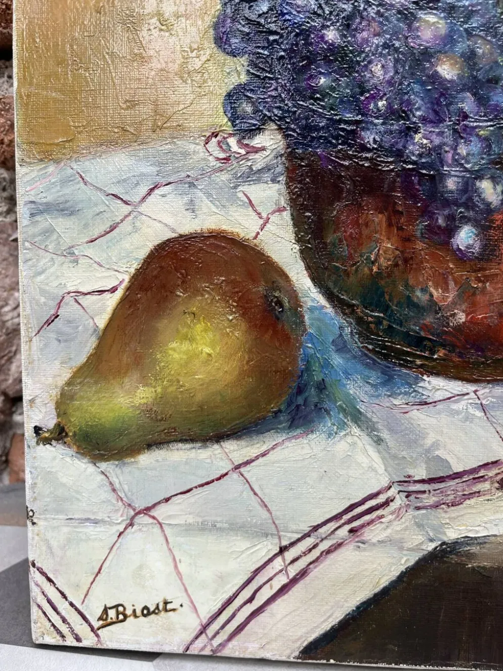 Huile sur toile nature morte « Fruits automne » 55x46cm