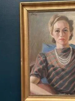 Huile sur toile originale suédoise – 'Portrait d'une dame' par Lenné – Signé – Daté 1939 – Encadré