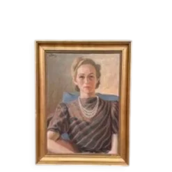 Huile sur toile originale suédoise – 'Portrait d'une dame' par Lenné – Signé – Daté 1939 – Encadré